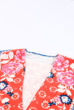 Red Long Paisley Print Kimono Beach Cover Up