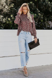 Red Floral Print Smocked Ruffled Long Sleeve Blouse
