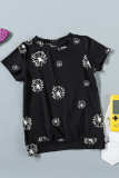 Black Dandelion Print Little Girl Tee