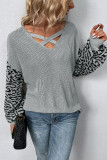 Leopard Lantern Sleeve Crosscriss Sweater
