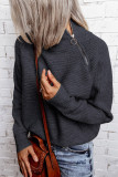 Gray Zip Knitted High Neck Sweater