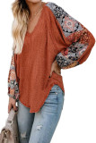 Orange Contrast Eyelet Thermal Knit Top