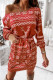 Christmas Pattern Print Lace-up Long Sleeve Mini Dress