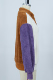 Stand Collar Button Down Color Block Fleece Sweatshirts