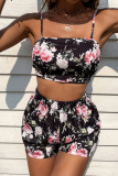Floral Print Crop Top and Shorts and Cover Up 3pcs Set