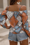 Boho Print Puff Sleeve Sling Top