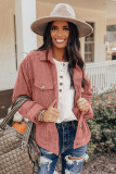 Pink Ribbed Corduroy Long Sleeve Jacket with Pocket