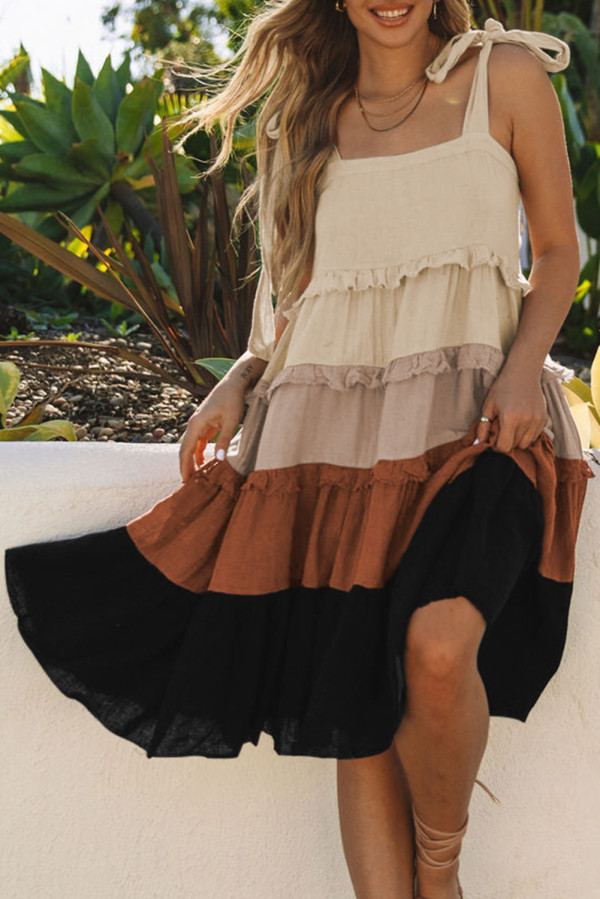 Multicolor Colorblock Tiered Midi Dress