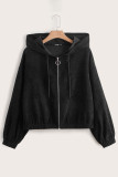 Black Plus Size Zipper Coat With Hood