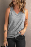 Gray V Neck Racerback Tank Top with Pocket