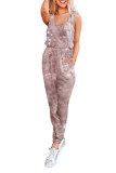 Red Tie Dye Drawstring Jogging Jumpsuit