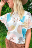 White Abstracted Paint Leopard Print Folded Sleeves T Shirt