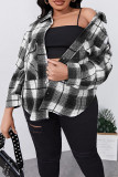 Black Pocketed Plaid Plus Size Jackets