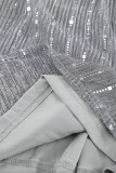Gray Sequin Split Sleeve Midi Dress