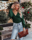 Plain Surplice V Neck Knit Sweaters