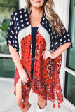 Red American Flag Floral Mixed Print Plus Size Kimono