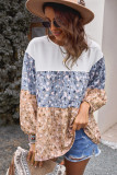 Floral Splicing Puff Long Sleeve Tunic Top