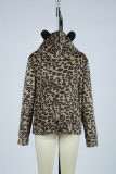 Leopard Open Zipper Pockets Fleece Coat