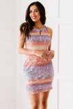 Purple Bicolor Bohemian Print Keyhole Front Dress