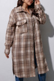 Plus Size Pockets Plaid Shacket Long Coat