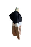 Color Block Open Zipper Drawstring Hem Coat