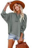 Gray Casual Button Solid Patchwork Trim Hoodie