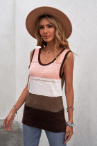 Brown Color Block Knitted Tank Top