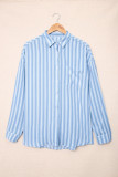 Sky Blue Striped Buttons Closure Long Sleeve Shirt