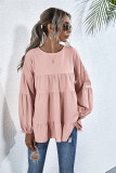 Pink Puff Sleeve Ruffle Tops