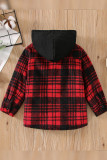 Button Up Pockets Plaid Hooded Kids Coat