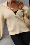 Plain Stand Collar Open Zipper Knit Cardigans