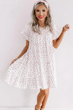 White Leopard Ruffled Sleeve Shift Mini Dress