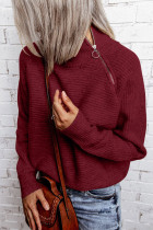 Red Zip Knitted High Neck Sweater