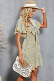 Floral Print Tie Knot Ruffled Short Sleeve Mini Dress