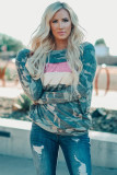 Camo Sequins Color Block Long Sleeve Top