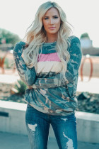 Camo Sequins Color Block Long Sleeve Top