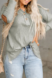 Gray Buttoned Elbow Patchwork Rib Knit Top