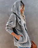 Hooded Plush Wool Coat With Pockets