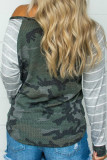 Camo Striped Splicing Casual Blouse