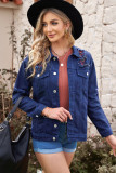 Blue Distressed Buttons Chest Pockets Denim Jacket