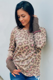 Contrast Cuffs Leopard Knit Top