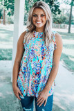 Sky BlueFloral Print Tank Top with Ruffles