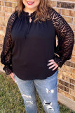 Black Plus Size Zebra Mesh Sleeve Blouse