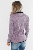 Purple Heathered Turn-down Collar Pullover Sweatshirt