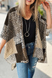 Brown Leopard Color Block Kimono Sleeve Open Front Cover Up