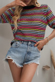 Color Knitted Short Sleeve Hollow Out Tops Unishe Wholesale