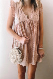 Pink V Neck Ruffled Sleeves Perforating Babydoll Dress