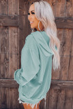 Solid Ripped Hooded Sweatshirt with Kangaroo Pocket