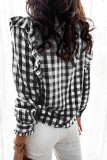 Black Plaid Print Ruffled Buttoned Shirt