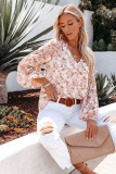 White Floral Print V Neck Long Puff Sleeve Top